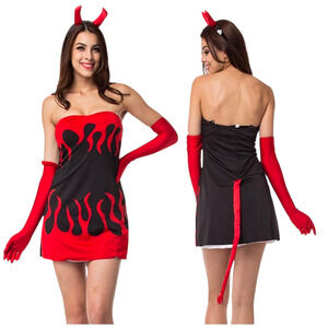 Sexy Maleficent Ox Devil Reversible Angel Pencil Tube Dress Halloween Costume